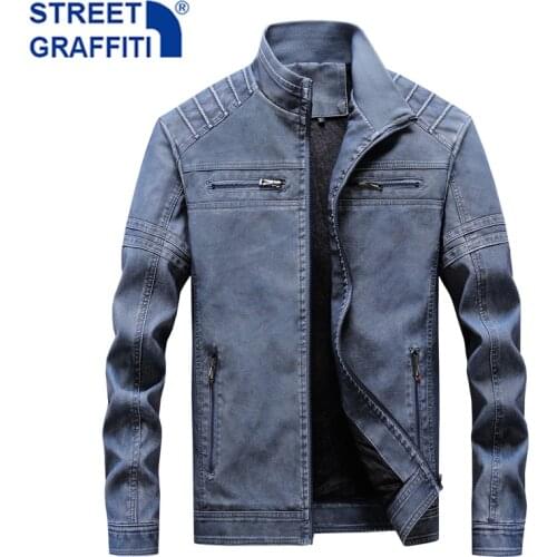 2021 Men New Embroidery Motor Leather Jacket Men Casual Winter Baseball PU Fleece Jackets Coat Fashion Slim Leather Jacket Men