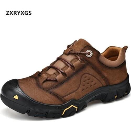 2021 New Spring Outdoor Cowhide Leather Shoes Men Sneakers Casual Shoes Large Size Comfortable Non-slip Hiking Casual Sneakers