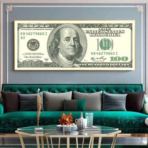 Wall Art Modern Popular Hundred Money Dollar Posters And Prints Canvas Painting Quadro Abstract Poster Wall Picture Home Decor