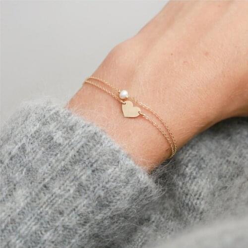 2pcs/set 2019 New Minimalsm Slim Gold Chain Heart Pearl Charm Bracelets For Lady Womens Cute Romantic Bracelets Set Jewelry