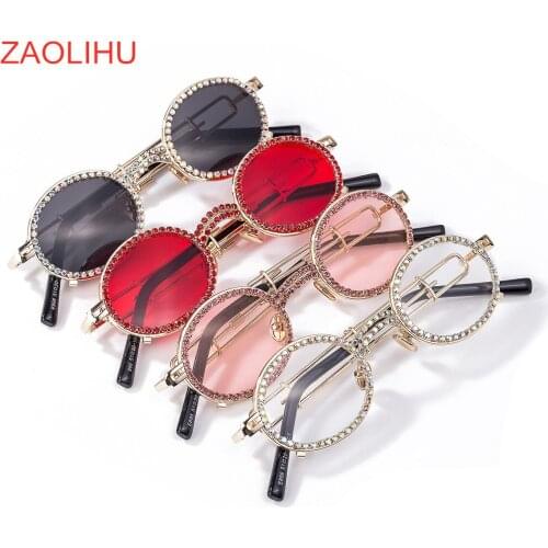 Pink Round Women Sunglasses Gold Diamond Silver Bead Chain Neck Rope Mirror Female Eyeglass Shades Sun Glasses Gafas de