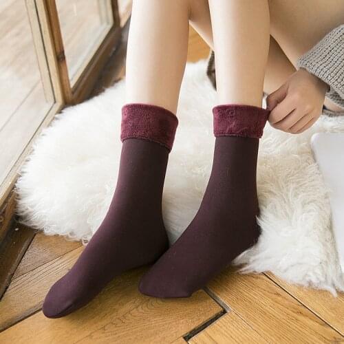 Autumn And Winter Velvet Socks Thickening Womens Socks Solid Casual Thermal Maintenance Snow Sleeping Socks