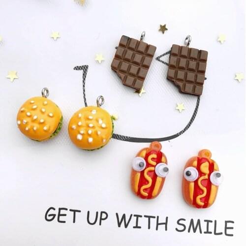 Flat back Resin imitation food Hamburg charms Jewelry necklace earring pendant keychain charms for DIY decoration gift