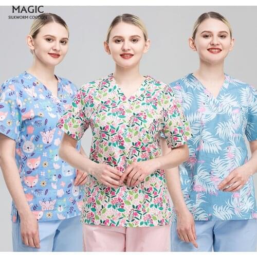 Printing Working Scrubs Tops Dentistry Cartoon Beauty Salon Work Lab Spa Uniforms Medical Doctor Nurse Surgical Scrubs Clothes