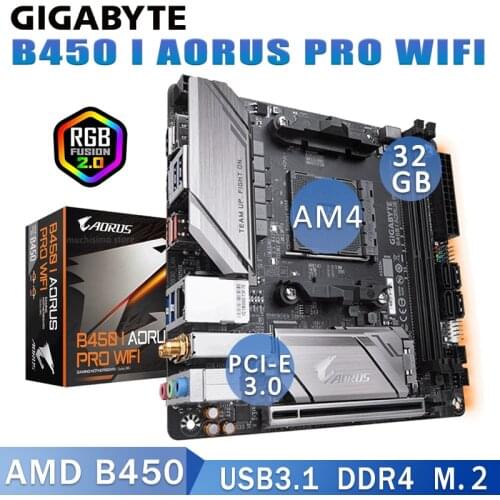 Socket AM4 Gigabyte B450 I AORUS PRO WIFI Motherboard DDR4 32GB PCI-E 3.0 M.2 HDMI-compatible Desktop Placa-Mãe AM4 Mini-ITX