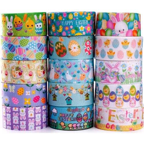 Random deliveried mixed 5/10 styles 38mm Easter day pattern ribbon, each 1y / 2y Ribbon Set