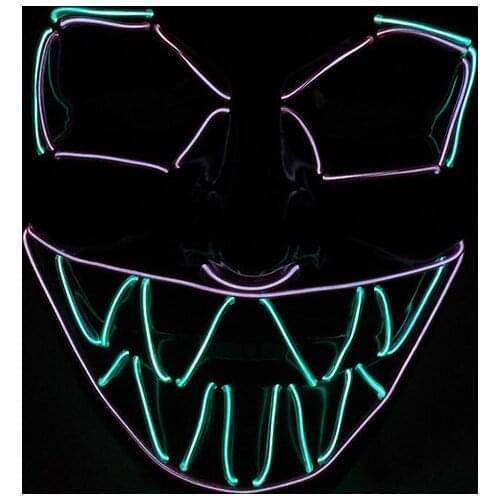 Glowing Grinning LED Mask Horror Costume Accessories Sharp Teeth Face Luminous EL Wire Mask For Halloween Cosplay Party