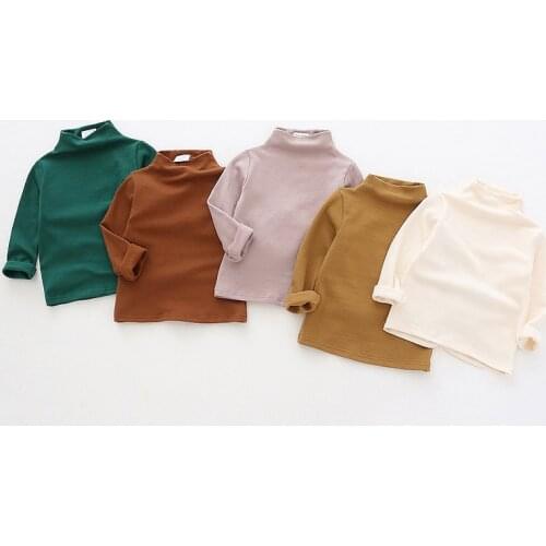 Spring Autumn T-shirt 1-6Years Kids Boy Girl Solid Color Long Sleeve Turtlenck Cotton Underwear Tee Blouse Children Clothes