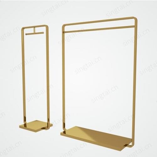 High definition clothes hanger womens clothing store floor type middle island Rack stainless steel wire drawing titanium gold d