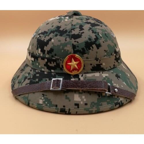 VIETNAM WAR ARMY HAT NVA VIETCONG VC PITH HELMET CAMO JUNGLE EXPLORER CAP Marpat Woodland WITH RED STAR BADGE