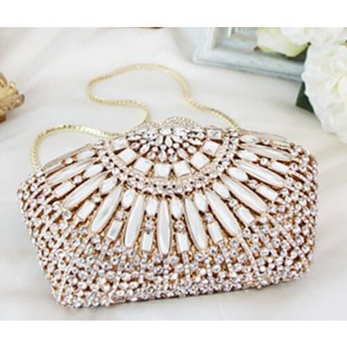 High-End Gold Metal Evening Diamond Rhinestone Clutch Party Wedding Crystal Clutches Hollow Out Women’s Shoulder MessegerPurse