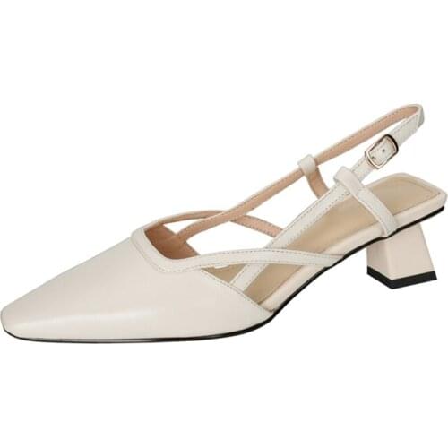 2021 Women Leather T-Strap Sandals Summer Lady Luxury Designer Mid Heels Retro Female Khaki Black Beige Square Toe Party Shoes