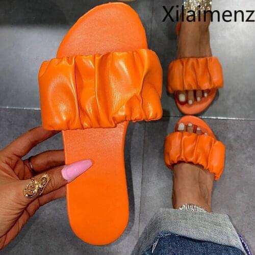 Women Sandals 2021 New Summer Shoes Women Flat Sandals Plus Size Pleated Sandalias Mujer Flip Flops Casual Beach Slippers Female