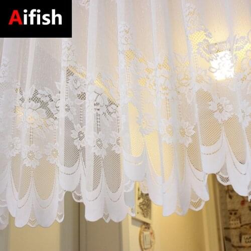 1 Piece Rod Pocket Lace Mesh Short Curtains For Kitchen Door Closet Wardrobe Balcony Small Window Cafes Tie Valance Tulle 2