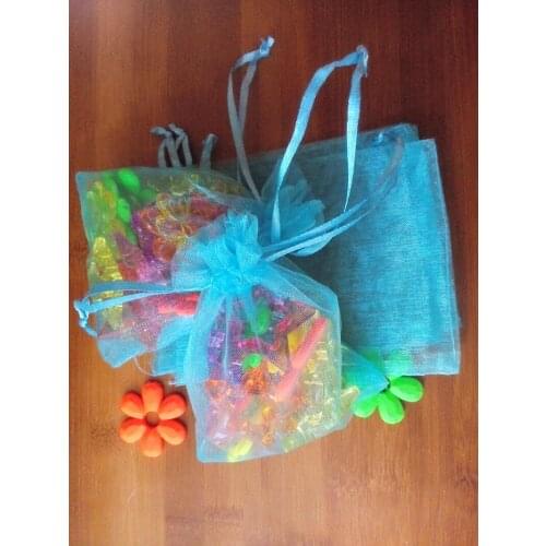 100pcs 7*9cm Lake Blue Organza Gift Bag Jewelry Packaging Display Bags Drawstring Pouch For Bracelet/necklace Mini Yarn Bag