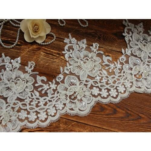 18.5m wide High Quality Ivory White Beaded Lace Trim Lace Trim Lace Hem Exquisite Wedding Bridal Lace Trim