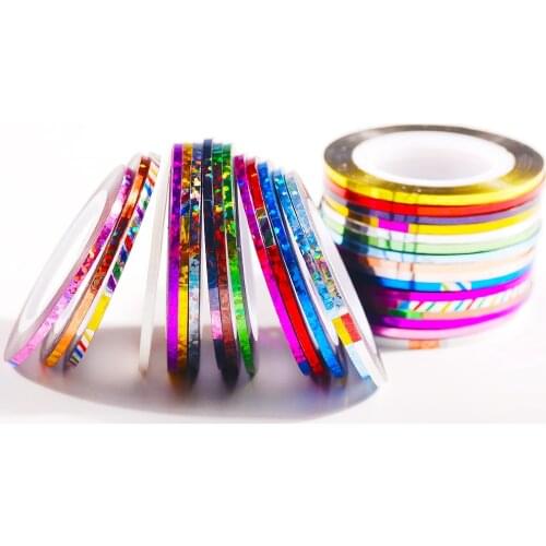 3 Rolls 1mm 2mm 3mm Gold Silver Striping Sticker Holographic 3D Glitter Multi Color Adhesive Stickers DIY Nail Art Decoration