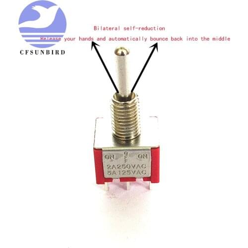 5pcs Mini 6Pin (ON) - OFF - (ON) DPDT 3 Positions Toggle Switch MTS-223 Dual Reset Power Switch AC 250V 2A/ AC 5A 120V