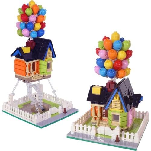 603Pcs City Balloon House Suspended Table Tensegrity Balances Building Blocks Movie Technical Courtyard Bricks Toys Children