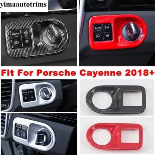 Carbon Fiber Accessories For Porsche Cayenne 2018 - 2021 Front Headlight Head Lights Lamp Switch Button Cover Trim Interior Kit