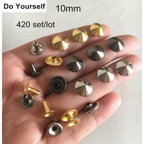 Free Shipping - 420 Sets Cone Rivet Studs,Conical Rapid Rivet Studs 10mm Gold,Silver,Black,Leather Crafts Fashion Decoration