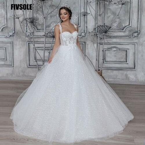 Fivsole Glitter Ball Gown Wedding Dresses Princess Vestido De Noiva Spaghetti Straps Appliques Floor-Length Formal Bride Dress