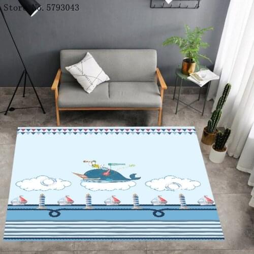 Whale Water Animals Area Carpet Rudder Lifebuoy Large Carpet For Living Room Non-Slip Floor Carpet For Bedroom Floor Rug Decor