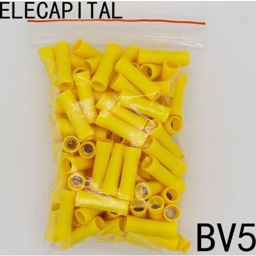 BV5 BV5.5 Full Insulating Wire Connector wire connector 50PCS/Pack Butt Connectors Crimp Electrical Wire Splice Terminal BV