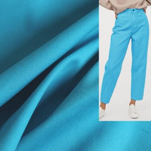 White waxberr Lake Blue Elastic Single-Yarn Drill Cotton Fabrics Garment Material Women Pants Windcoat Sewing Cloth Freeshipping