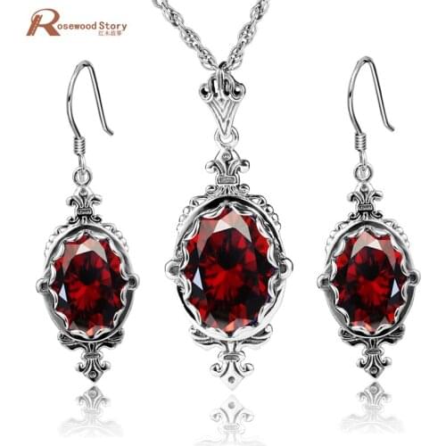 Elegant Handmade Charm Red Stone Crystal Oval Stone 925 Sterling Silver Wedding Party Jewelry Sets Ethiopian Jewelry For Women