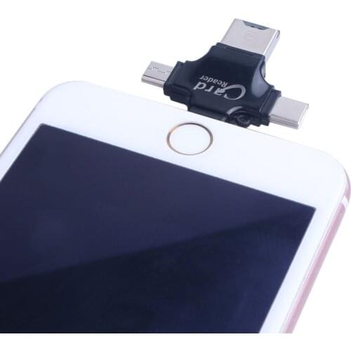 Elistooop 4 in 1 Card Reader Type C Micro USB Adapter Micro SD for iphone ios 6 7 8 x micro Android phone Computer Card Reader