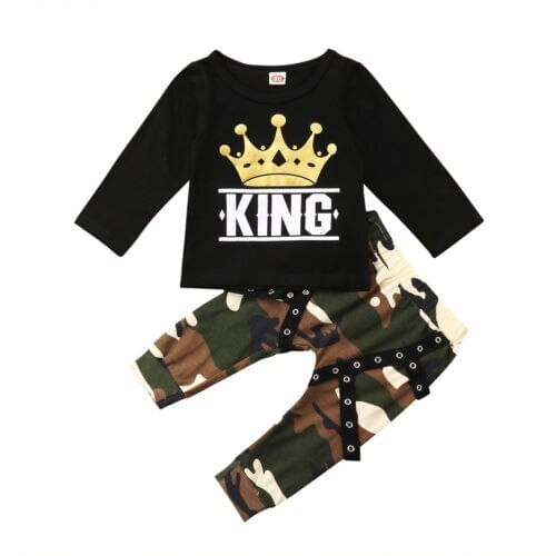 Toddler Baby Kids Boys Long Sleeve Tops T-shirt Camo Pants Casual Outfits Set Size 0-4T
