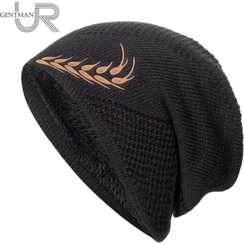 Unisex Warm Winter Hat Fashion Wheat Embroidered Knitted Hat Men & Women Add Fur Lined Thick Ski Beanie Bonnet Cap