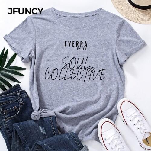 JFUNCY Plus Size Womens Tee Shirt Short Sleeve Cotton T-shirt New Letter Print Woman Tshirt Summer Women Tops Female Clothes