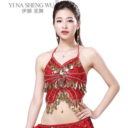 Belly Dance Costume Highlights Mesh Fabric Sexy Indian Dance Bra Tops Women Performance Belly Dancing Tops Bra( with Chest Pad)