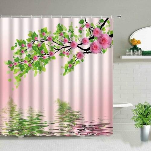 Beautiful flowers peach blossom peony flower valentines day waterproof shower curtain bathroom makeover home decoration