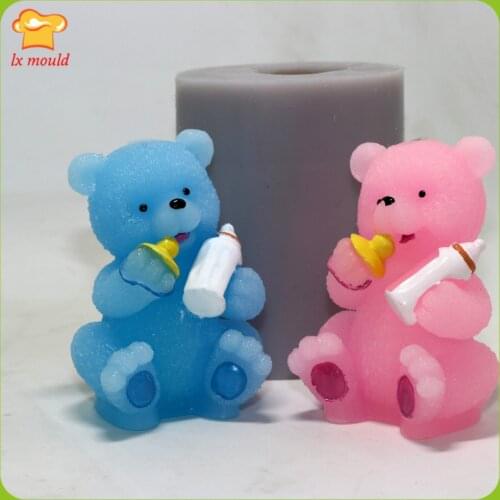 LXYY 3D Sitting Teddy Bear Baby Silicone Mould Fondant Icing Soap Candle Baking Molds Nipple Hug Baby Bottle Bear
