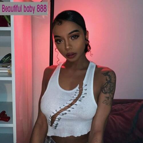 Meqeiss Sexy Brooches Button Hollow out Sleeveless Crop Top Women summer club skinny tanks top fashion Casual Streetwear mujer