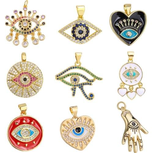 Trendy Evil Eye/Eye of Horus/Greek eye Charms Inlaid AAA Cubic Zircon Charm Pendants For Women DIY Jewelry Finding Accessories
