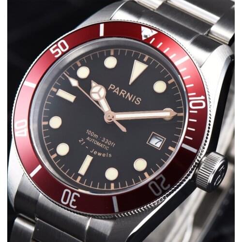 Parnis 41mm High Quality Mechanical Men Watch Sapphire Crystal MIYOTA 8215 Movement Steel Strap Luminous Maks