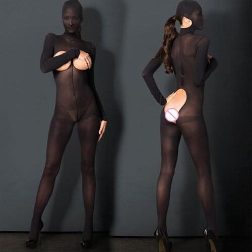 Soft Mesh High Strength Bare Bottom Topless Erotic Bodysuits Lingerie Cosplay Bondage Flirty Full Cover Bodystockings With Hood