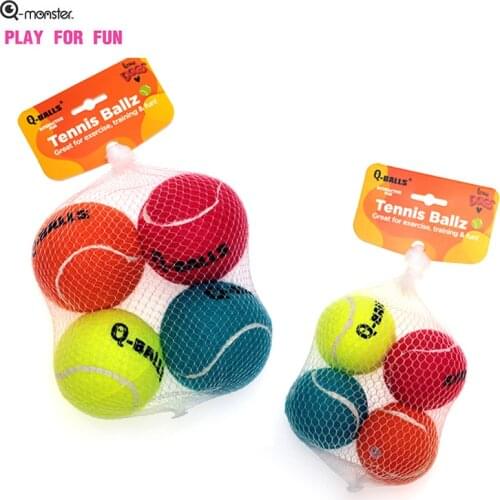 Q-MONSTER Dog Toy Set Thick Walled Natural Rubber Squeak Chew Balls for Dogs Tennis Interactive Bouncy Balls for Training 4-pack