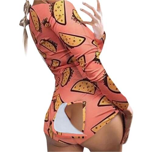 Nightwear Jumpsuit Bodysuit Playsuit Women Printing Long Sleeve Romper Button Harajuku Womens Pajama Jumpsuit Mujer Overalls