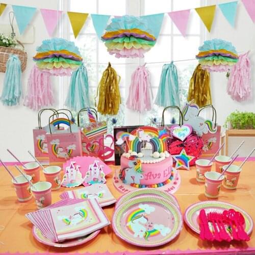 Paper Plates Cups Napkins Unicorn Party Birthday Party Disposable Tableware Sets Baby Shower Kids Event Party Supplies SD18