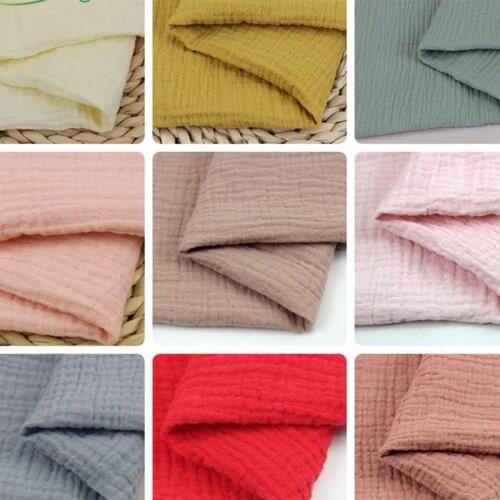 Solid Crepe Double Gauze Muslin Fabric White Cotton Fabric 100% Cotton for Dress,Shirts,Black Red Blue Green Yellow by the meter