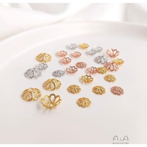 Copper Plated 18K Real Gold Flower Hat Spacer 6/8mm 20pcs/lot DIY Gasket Flower Tray Flower Hat Handmade Beads Bracelet Space