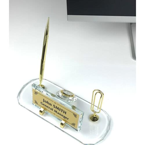 Crystal Desk Name Plate / Personalized Pen Holder / Crystal Desk Clock / Note Holder / The Perfect Office Gift