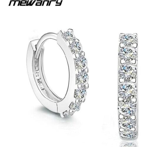 Mewanry Prevent Allergy 925 Sterling Silver Hoop Earrings Trend Elegant Sweet Zircon Bride Jewelry Party Birthday Gift for Women