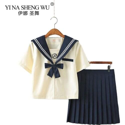 Japanese School Student Uniform Girls High Waist Pleated Skirts Cosplay Sailor Women Uniform Long/Short Sleeve JK School Uniform
