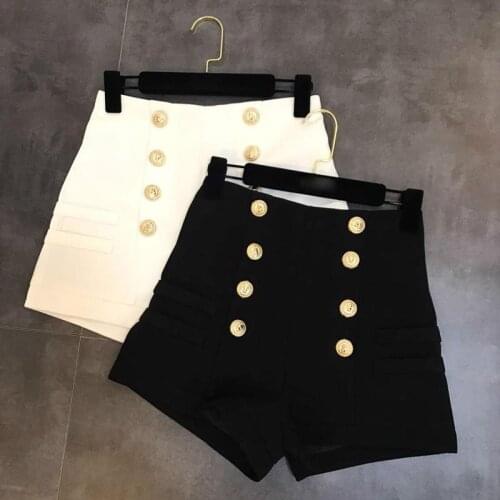 Black White Shorts Women Double-breasted Casual High Waist A-Line Wide Leg Black Shorts Female Autumn
